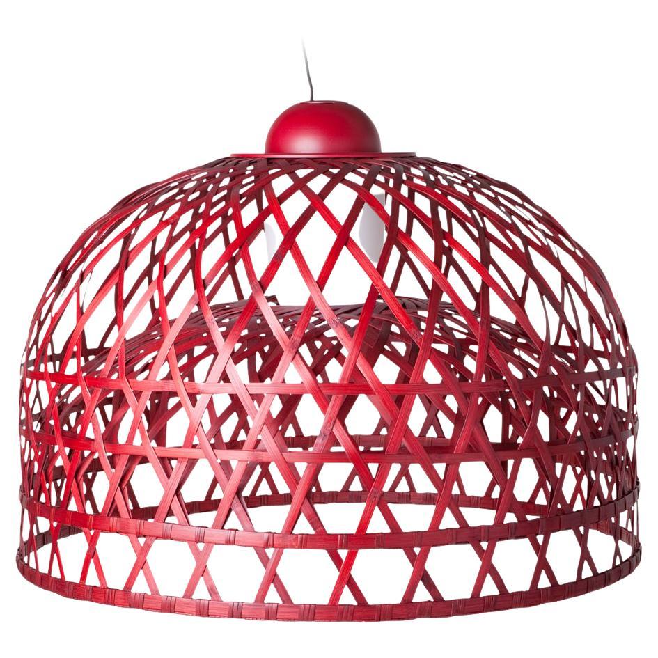 Moooi Emperor Large Suspension Lamp in Red Bamboo Rattan Shade by Neri and Hu For Sale