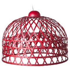 Moooi Emperor Large Suspension Lamp in Red Bamboo Rattan Shade by Neri and Hu