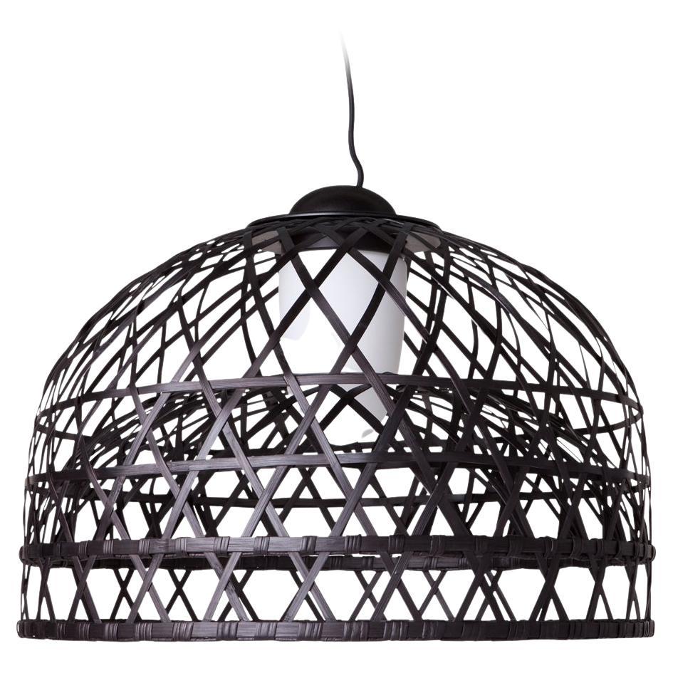 Moooi Emperor Medium Suspension Lamp in Black Bamboo Rattan Shade by Neri and Hu For Sale