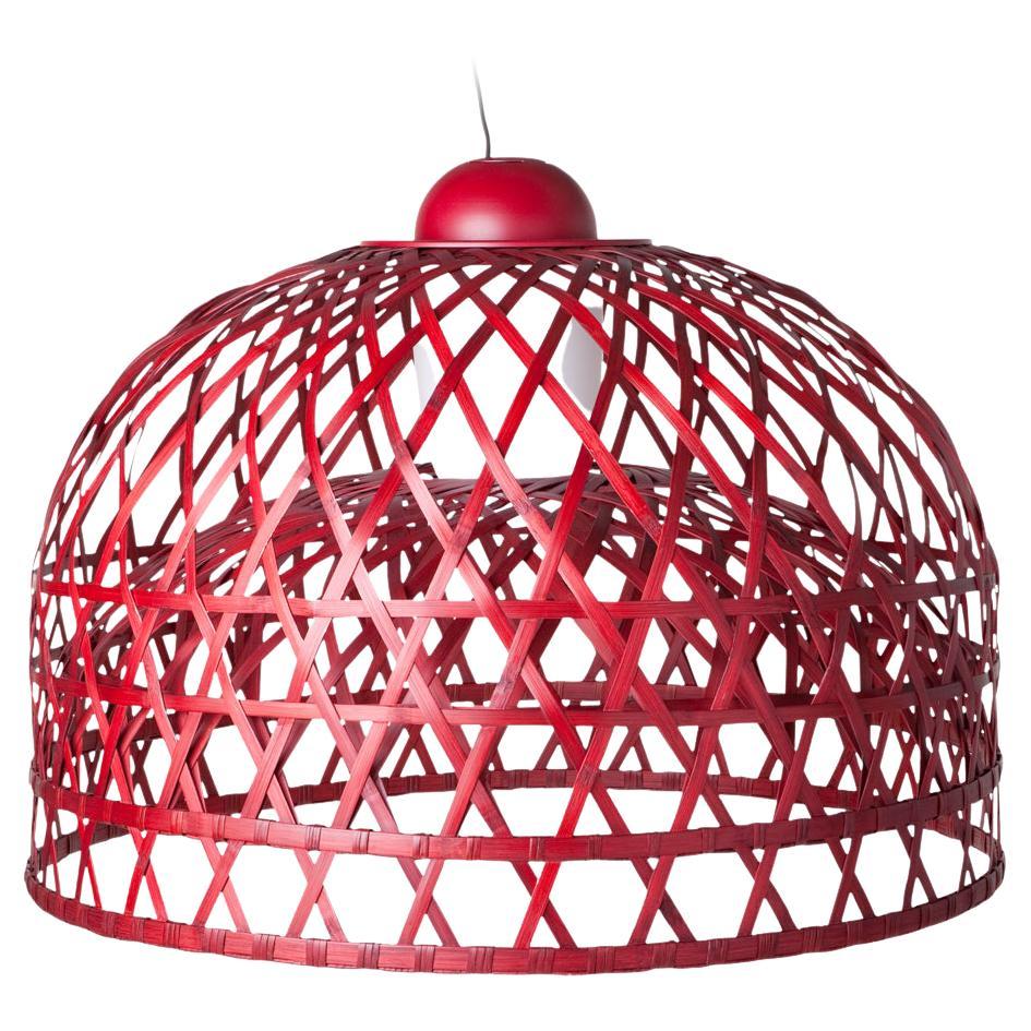 Moooi Emperor Medium Suspension Lamp in Red Bamboo Rattan Shade by Neri and Hu For Sale