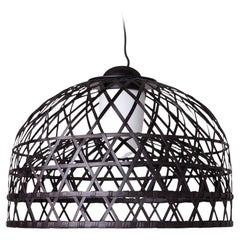 Moooi Emperor Small Suspension Lamp in Black Bamboo Rattan Shade by Neri and Hu