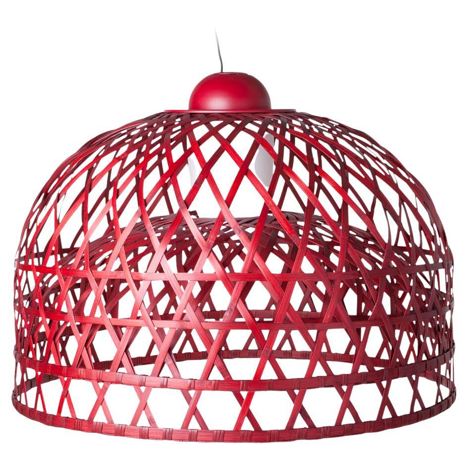 Moooi Emperor Small Suspension Lamp in Red Bamboo Rattan Shade by Neri and Hu For Sale