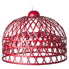 Moooi Emperor Small Suspension Lamp in Red Bamboo Rattan Shade by Neri and Hu