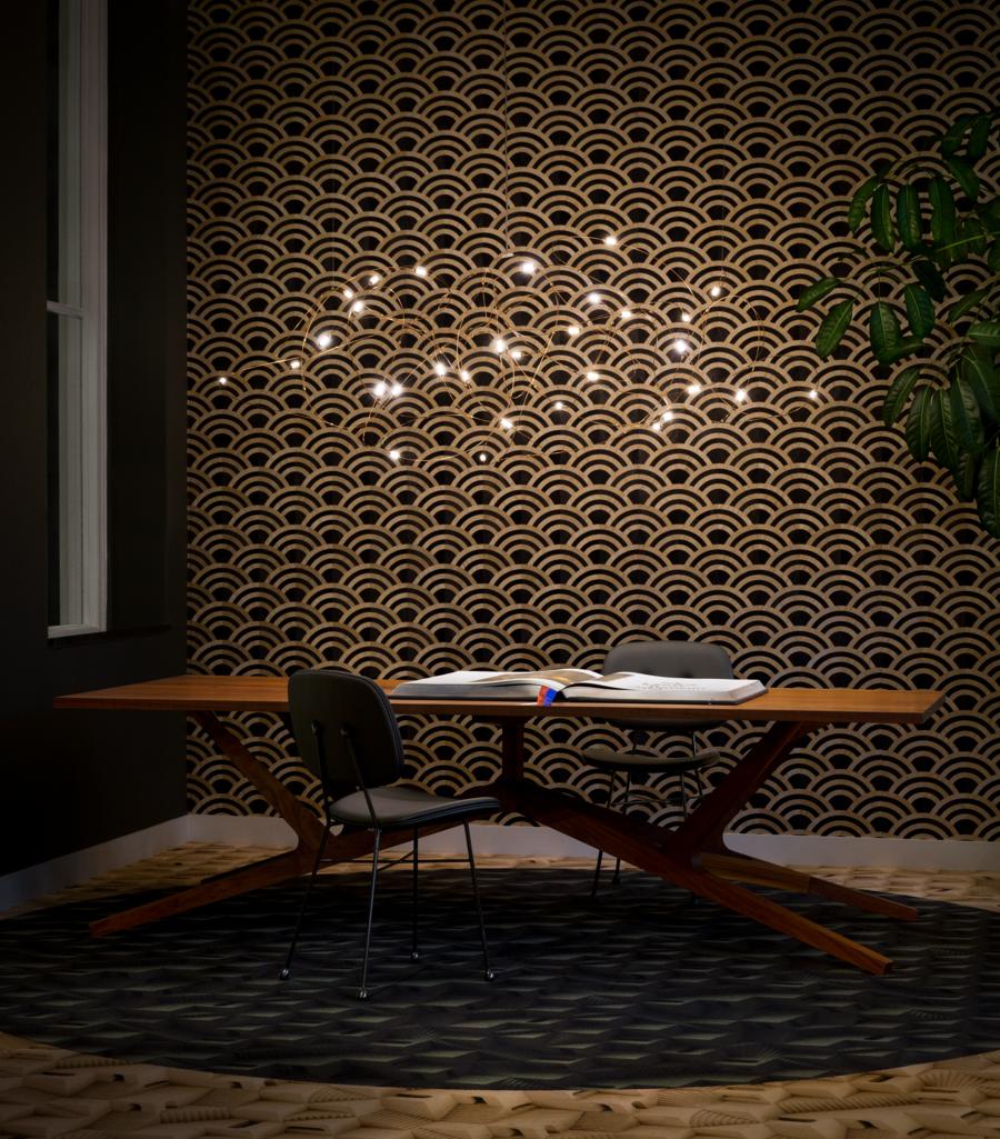 Dutch Moooi Flock of Light 11 Suspension Lamp in Bronze Wires with Brass Cups For Sale