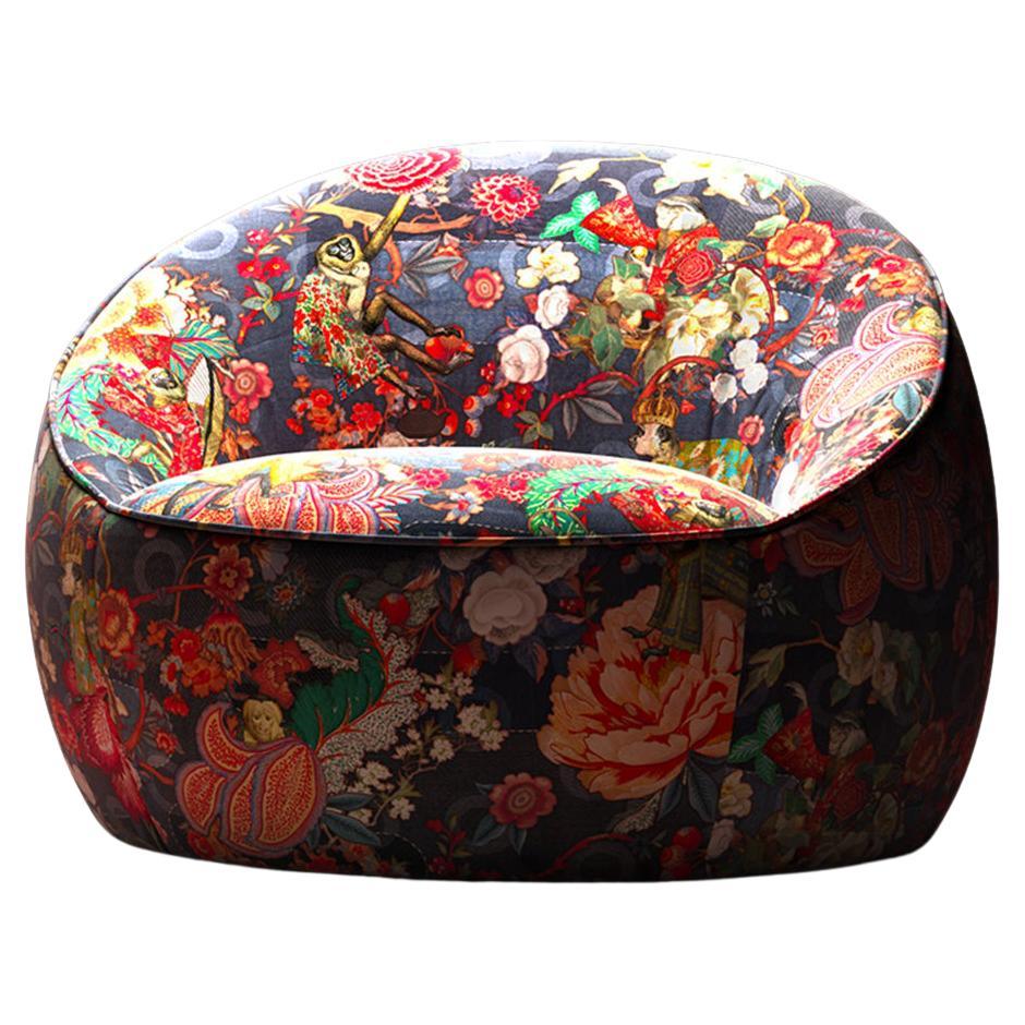 Moooi Hana Swivel Armchair in Rendezvous Tokyo Blue Upholstery