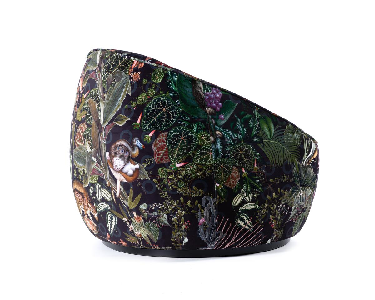 Modern Moooi Hana Swivel Armchair in The Menagerie of Extinct Animals Upholstery For Sale