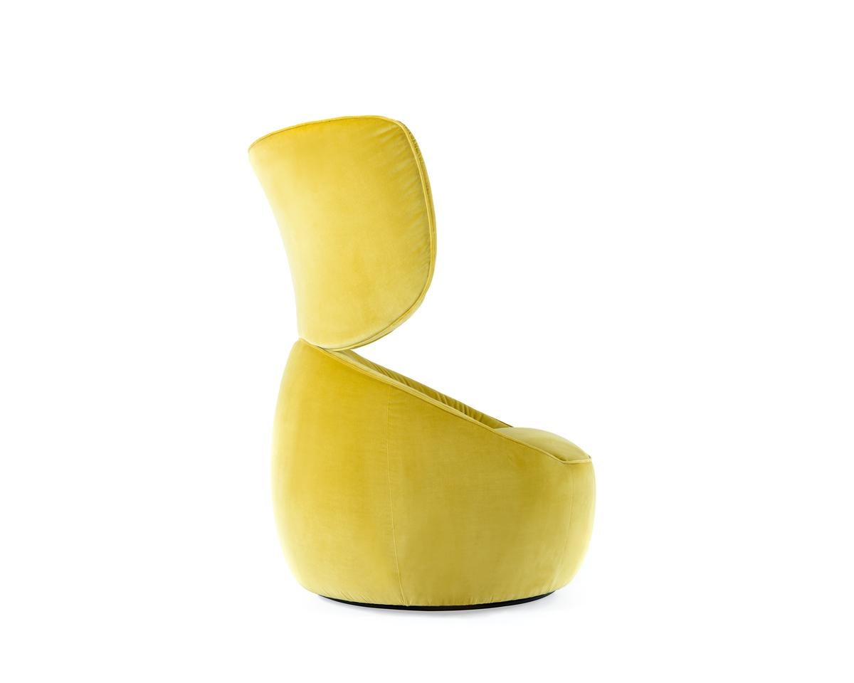 Moooi Hana Wingback Swivel Chair in Harald 3, 443 Yellow Upholstery For Sale 6