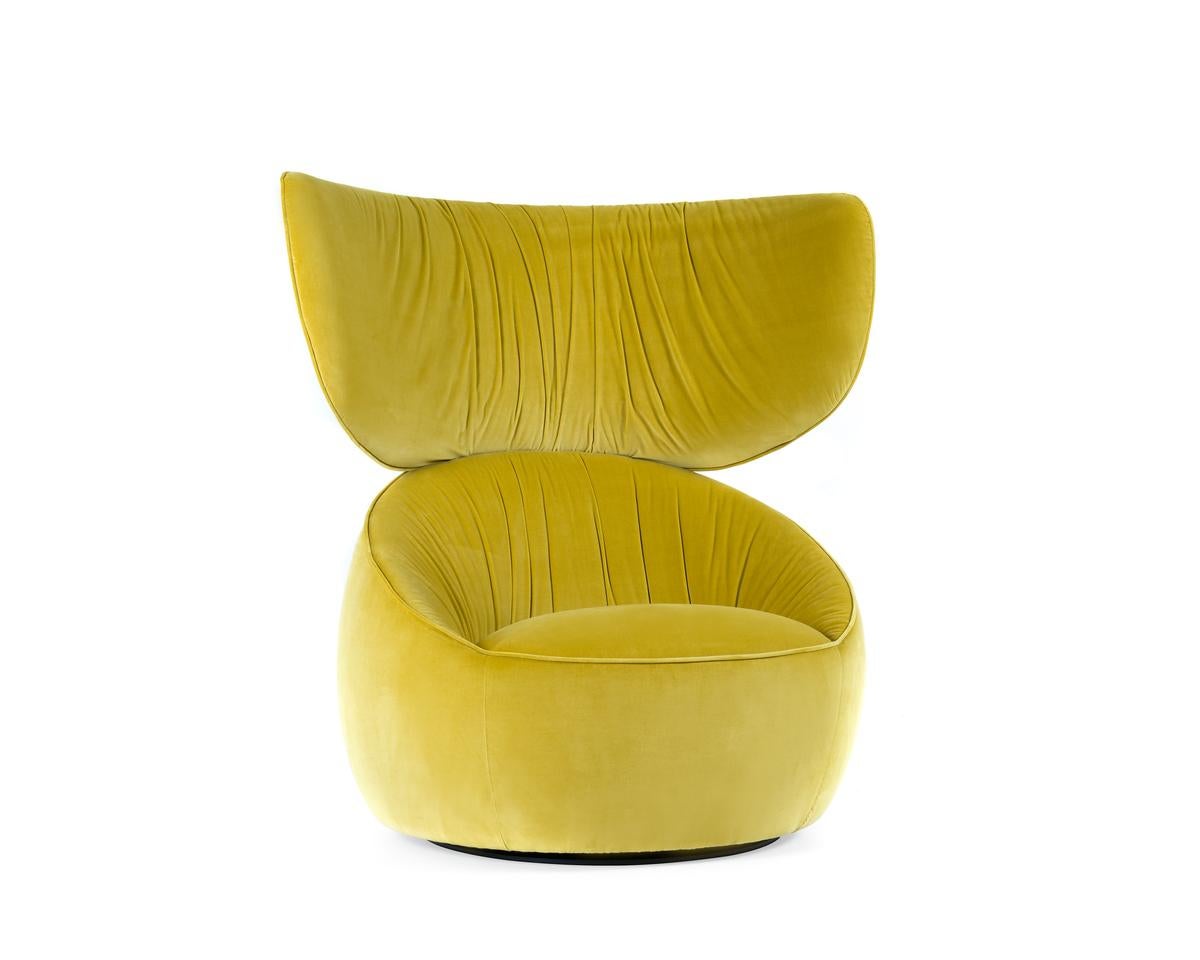 Moooi Hana Wingback Swivel Chair in Harald 3, 443 Yellow Upholstery For Sale 3