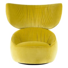 Moooi Hana Wingback Swivel Chair in Harald 3, 443 Yellow Upholstery