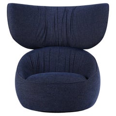 Moooi Hana Wingback Swivel Chair in Liscio, Grigio Blue Upholstery
