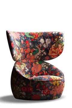 Silla giratoria con respaldo Moooi Hana en tapicería Rendezvous Azul Tokio