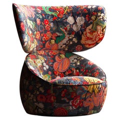 Moooi Hana Wingback Swivel Chair in Rendezvous Tokyo Blue Upholstery