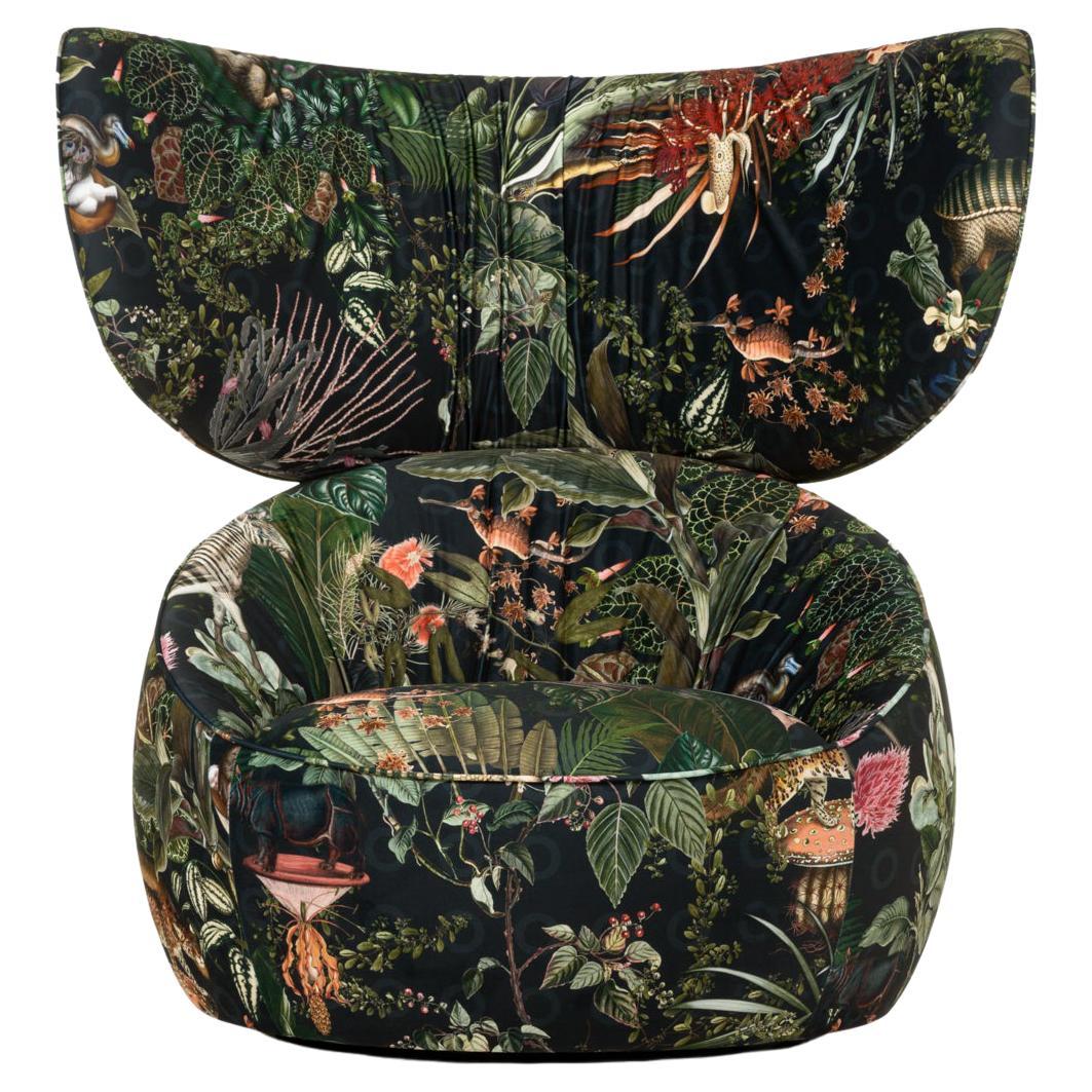 Moooi Hana Wingback Swivel Chair in The Menagerie of Extinct Animals Upholstery For Sale