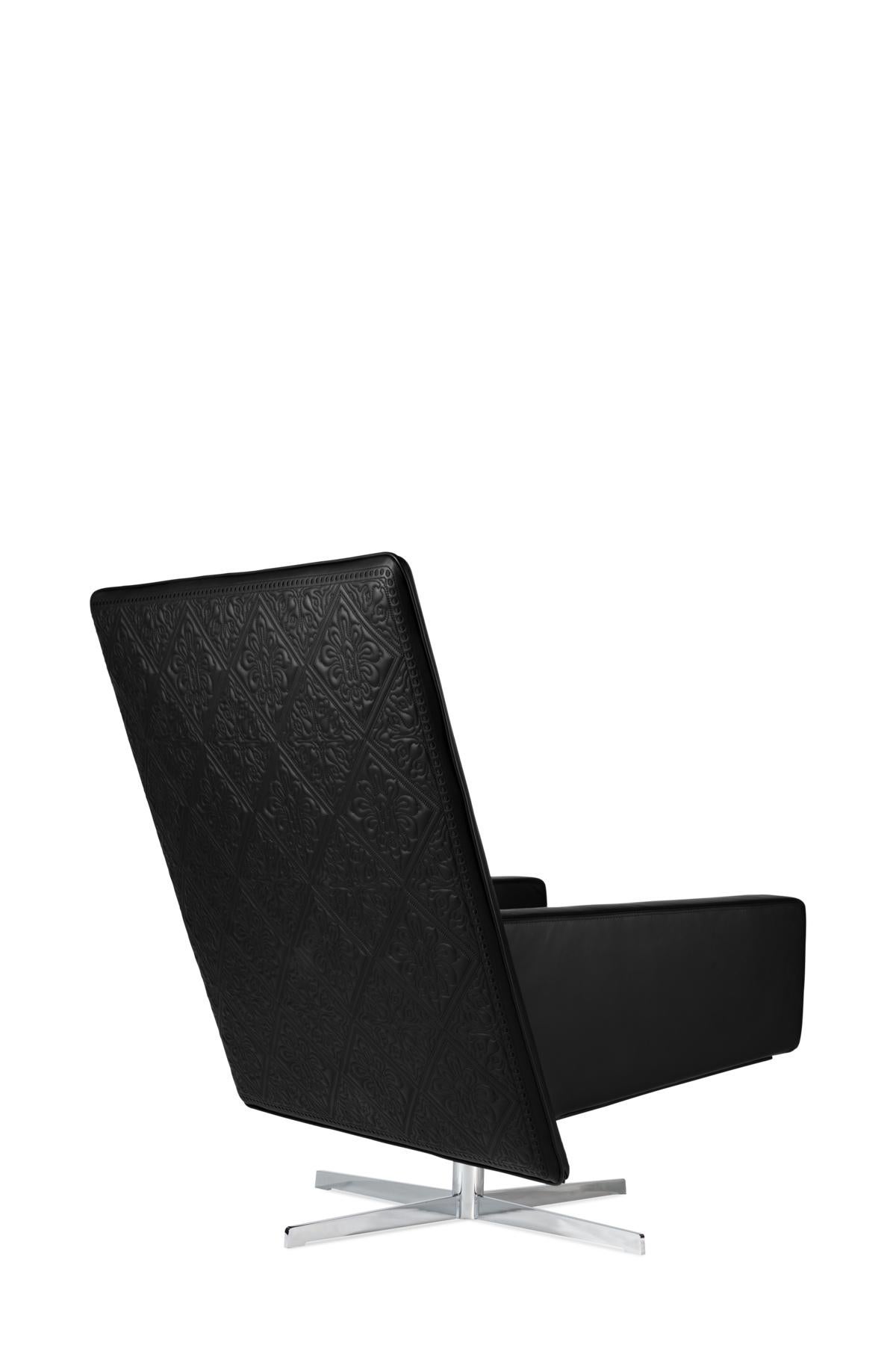 Modern Moooi Jackson Chair in Black Leather Embroidery Upholstery with Steel Frame For Sale