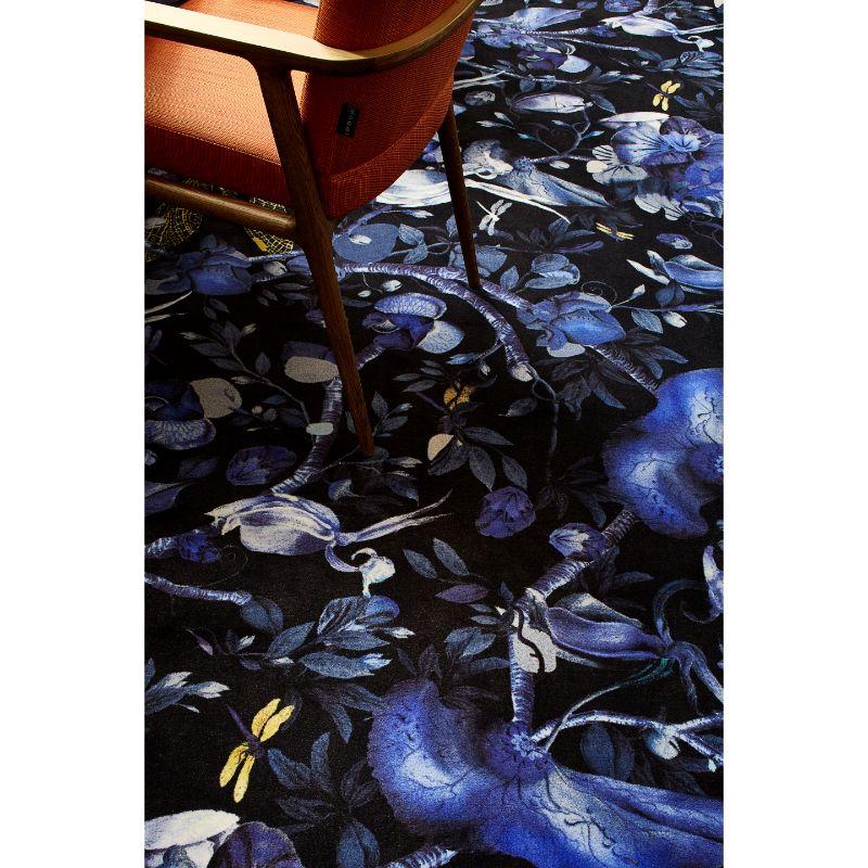 Dutch Moooi Large Biophillia Blue Black Rectangle Rug in Wool by Kit Miles For Sale
