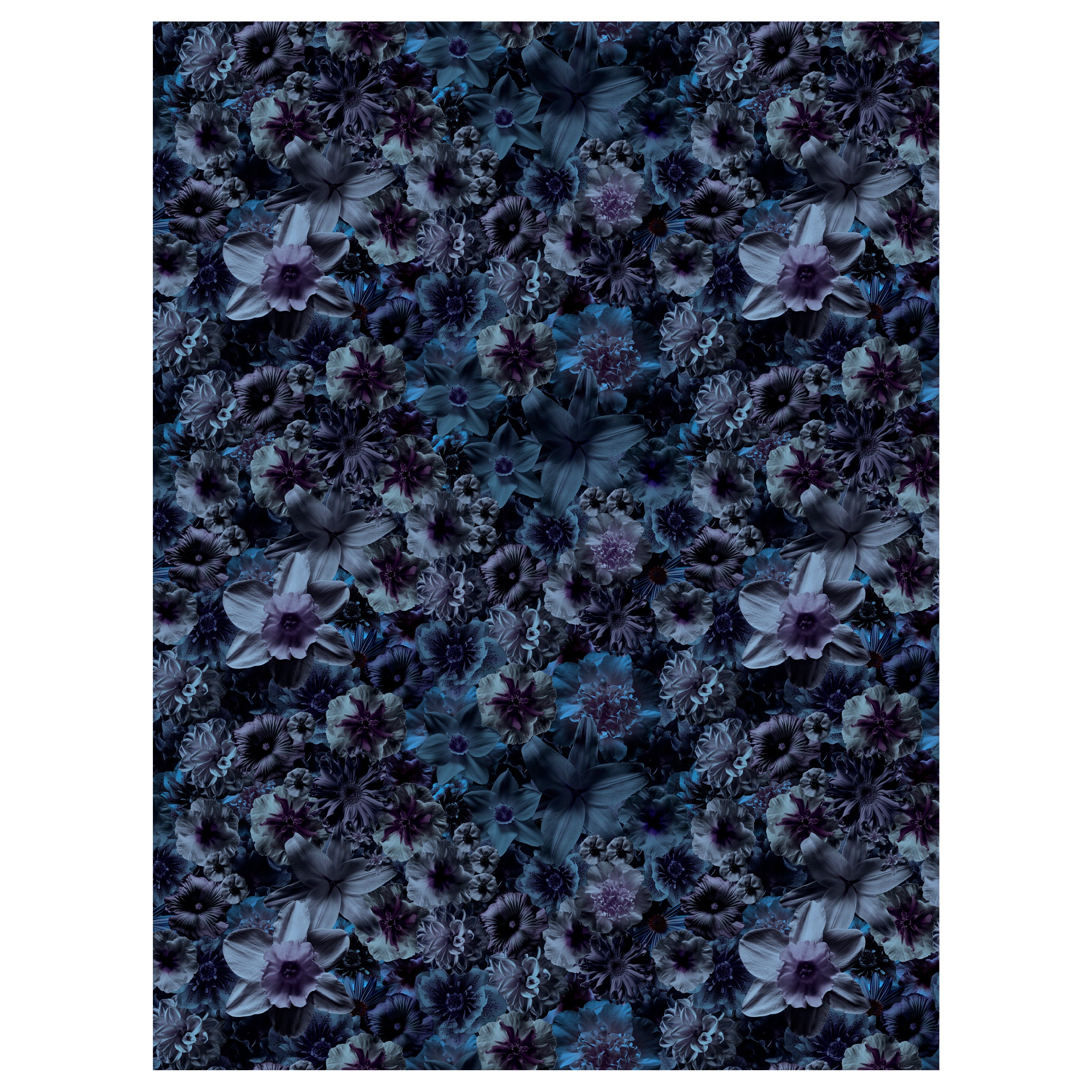 Großer rechteckiger Flowergarden Night-Teppich aus Polyamide mit niedrigem Flor