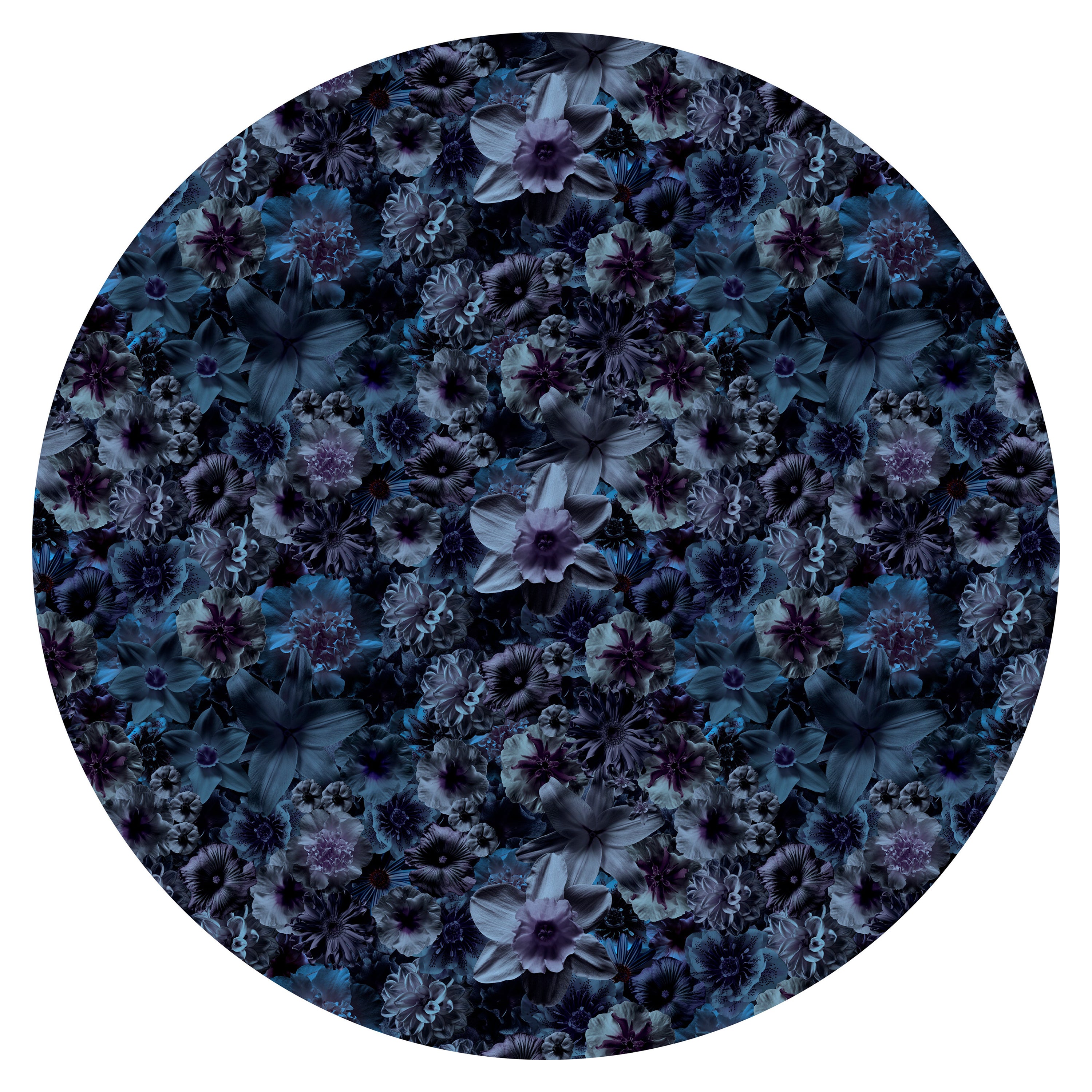 Moooi Tappeto rotondo Flowergarden Night grande in lana con finitura a orlo cieco