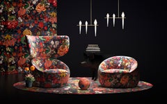 Moooi - Grand tapis rond Rendezvous Tokyo bleu indigo en polyamide à fil souple