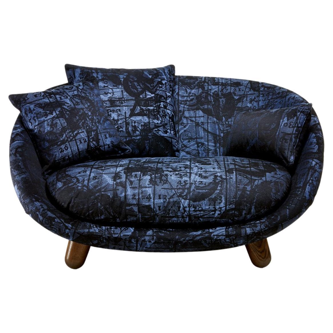 Moooi Love Sofa in Jacquard, Andaz Upholstery & Cinnamon Stained Legs For Sale