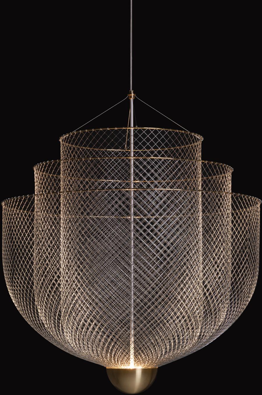 Olandese Moooi Meshmatics Grande lampadario in acciaio zincato e ottone di Rick Tegelaar in vendita