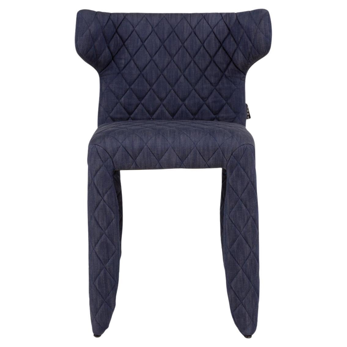 Moooi Monster Diamond Chair with Arms in Denim Indigo Upholstery For Sale