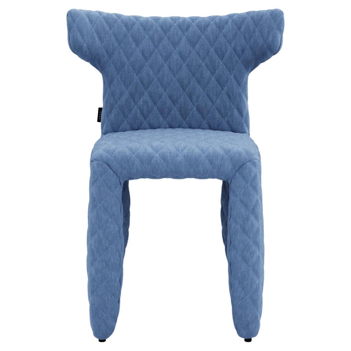 Moooi Monster Diamond Chair with Arms in Denim Light Wash Blue Upholstery For Sale