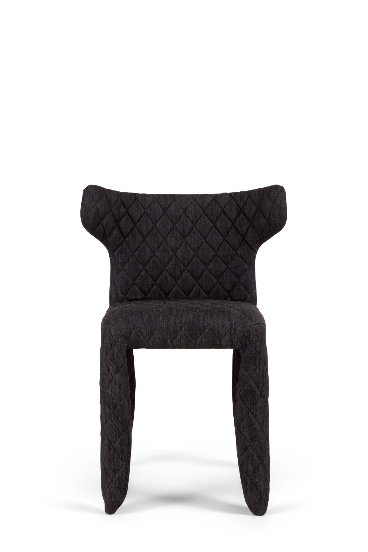 Modern Moooi Monster Diamond Chair with Arms in Denim Midnight Black Upholstery For Sale
