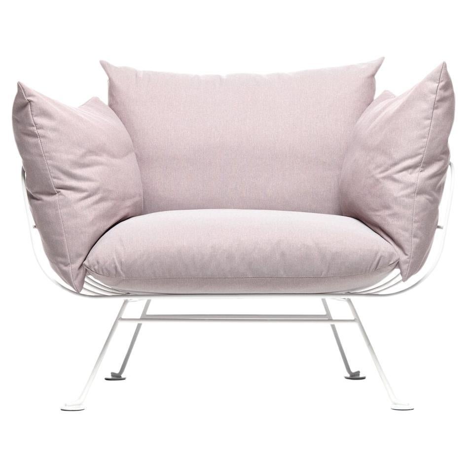 Moooi Nest Armchair in Alfresco Pirbright Rose Upholstery with White Steel Frame For Sale
