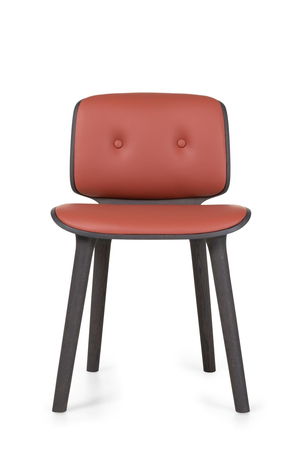 Modern Moooi Nut Dining Chair in Grey Stained Oak & Spectrum Red Brown 30172 Upholstery For Sale