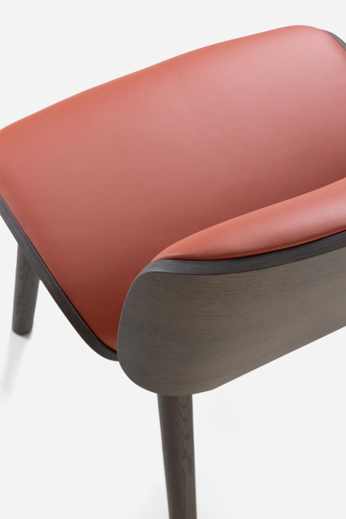 Moooi Nut Dining Chair in Grey Stained Oak & Spectrum Red Brown 30172 Upholstery In New Condition For Sale In Brooklyn, NY