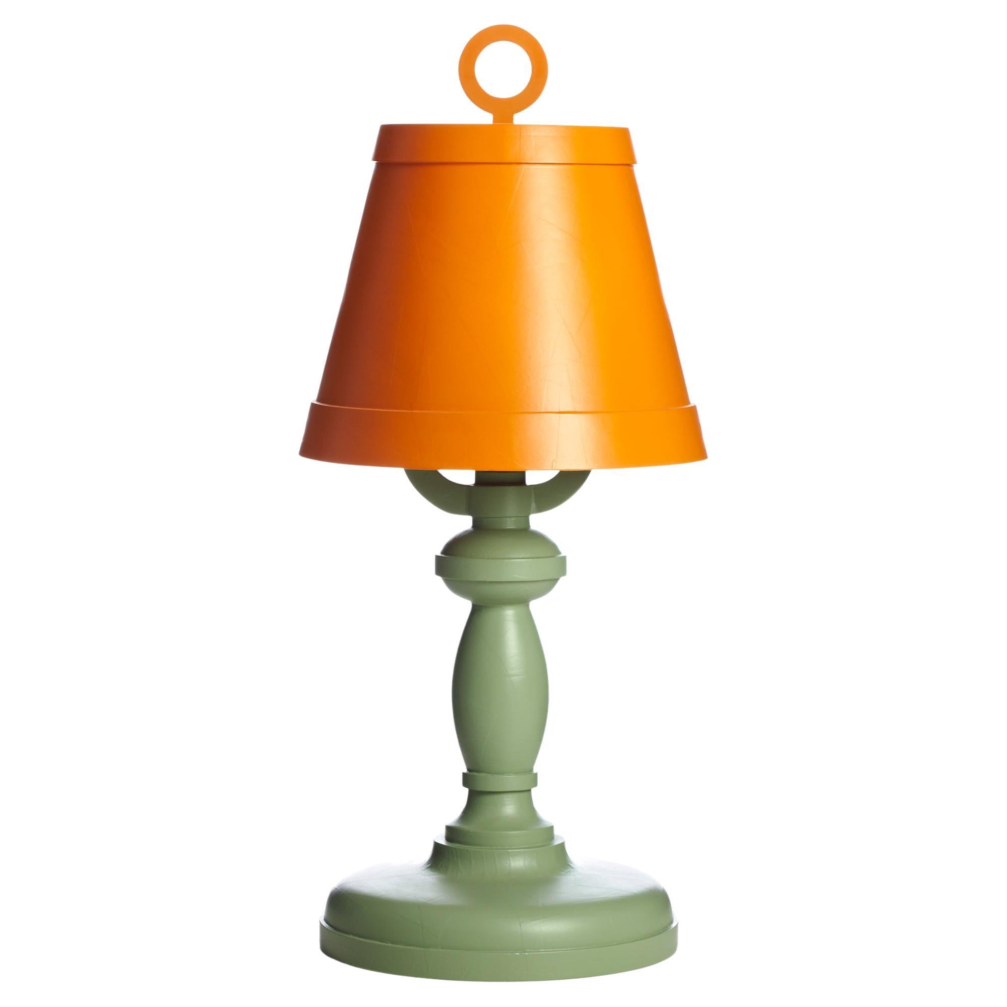 Moooi Paper Table Lamp in Orange Shade with Green Base by Studio Job