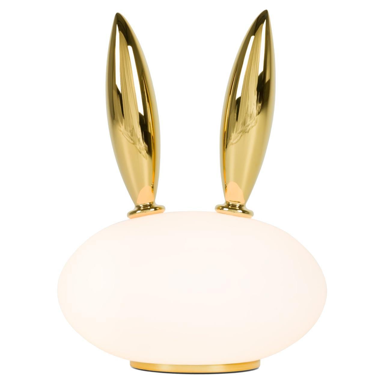 Moooi Pet Purr Kaninchen-Tischlampe aus mattem weißem Glas mit goldenen Elementen im Angebot