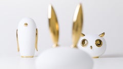 Moooi Pet Uhuh Owl Table Lamp in Matt White Glass with Golden Elements