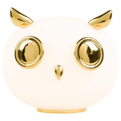 Moooi Pet Uhuh Owl Table Lamp in Matt White Glass with Golden Elements