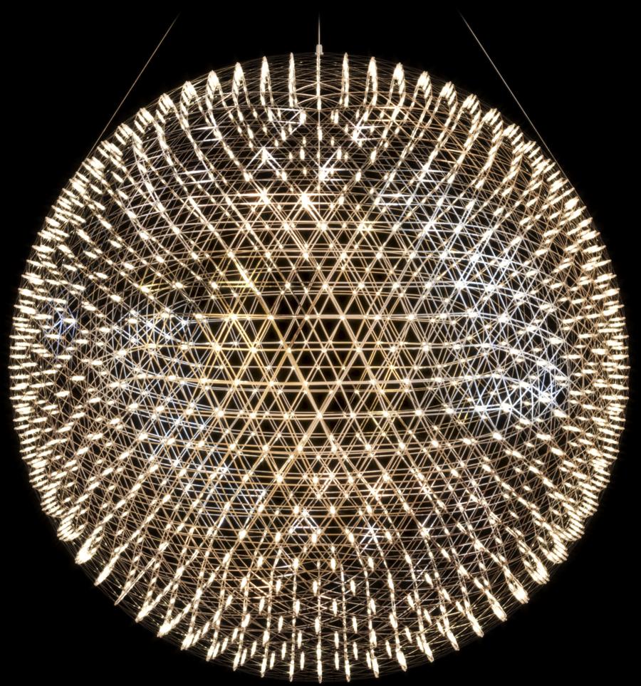 The Raimond lights: perfect spheres of mathematical ingredients punctuated by tiny LED lights. Designer Raimond Puts was intrigued by the shape of the geodesic dome and with the mystery of prime numbers. It’s no coincidence that the dimension of all