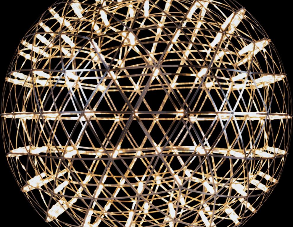 Moderno Moooi Raimond II Tensegrity R89 Grande lampada da terra a LED con sfera in acciaio inox in vendita