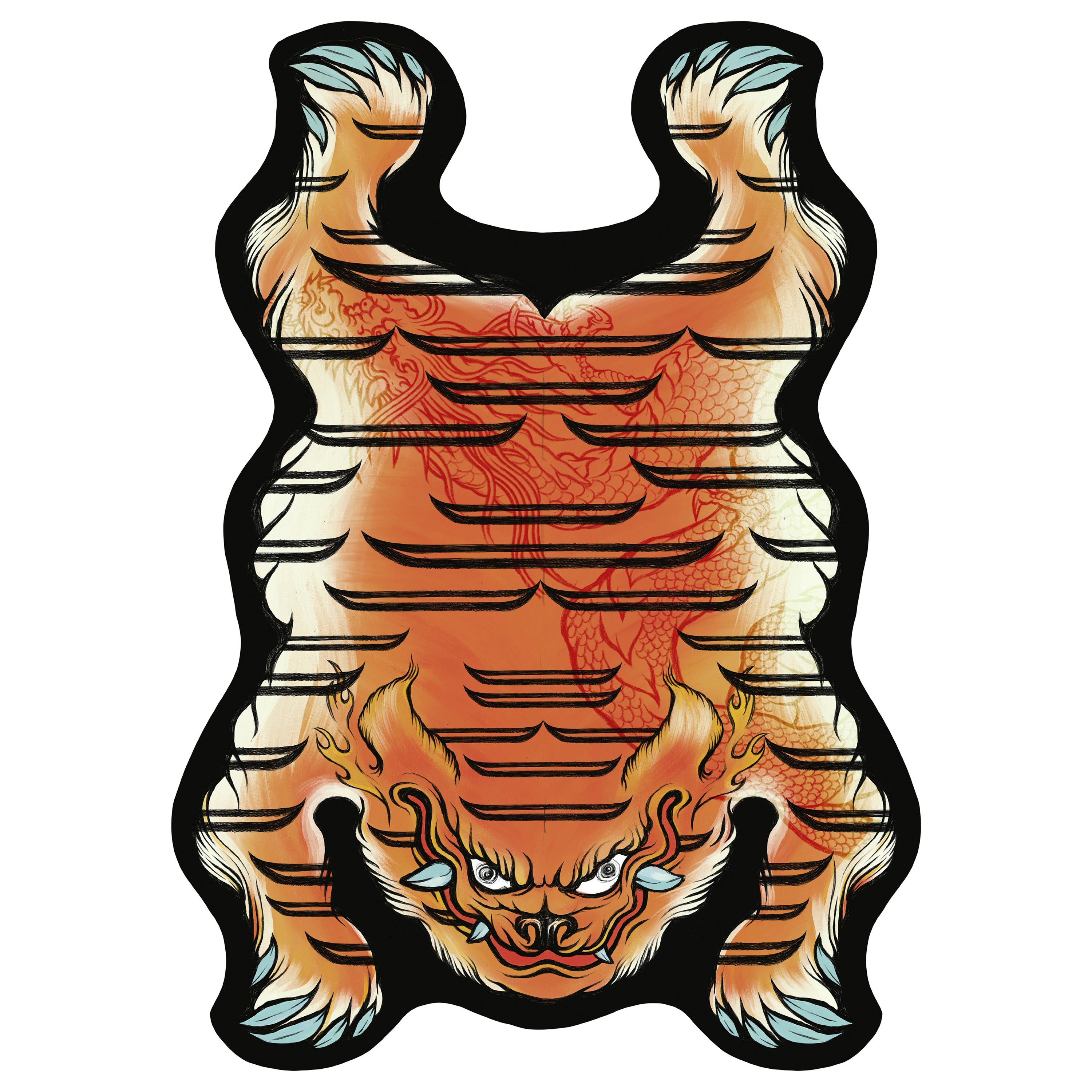 Tiger im Re-cut-Schliff aus Tibet-Teppich mit Blindsaum aus Wolle von Atelier Reserv