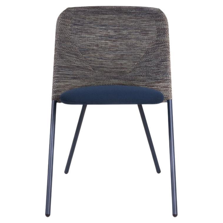 Moooi Shift Dining Chair with Blue Steel Frame and Grey Knitted Backrest