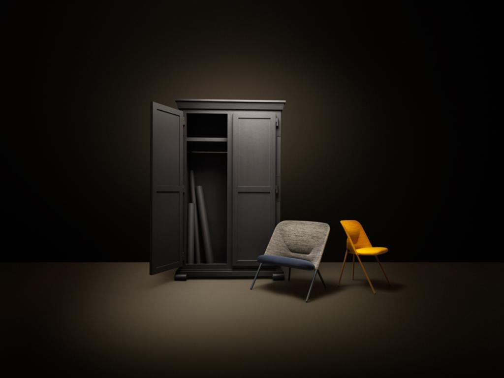 Moooi Shift-Esszimmerstuhl mit warmem Ockerstahlgestell und gestrickter Rückenlehne im Angebot 2