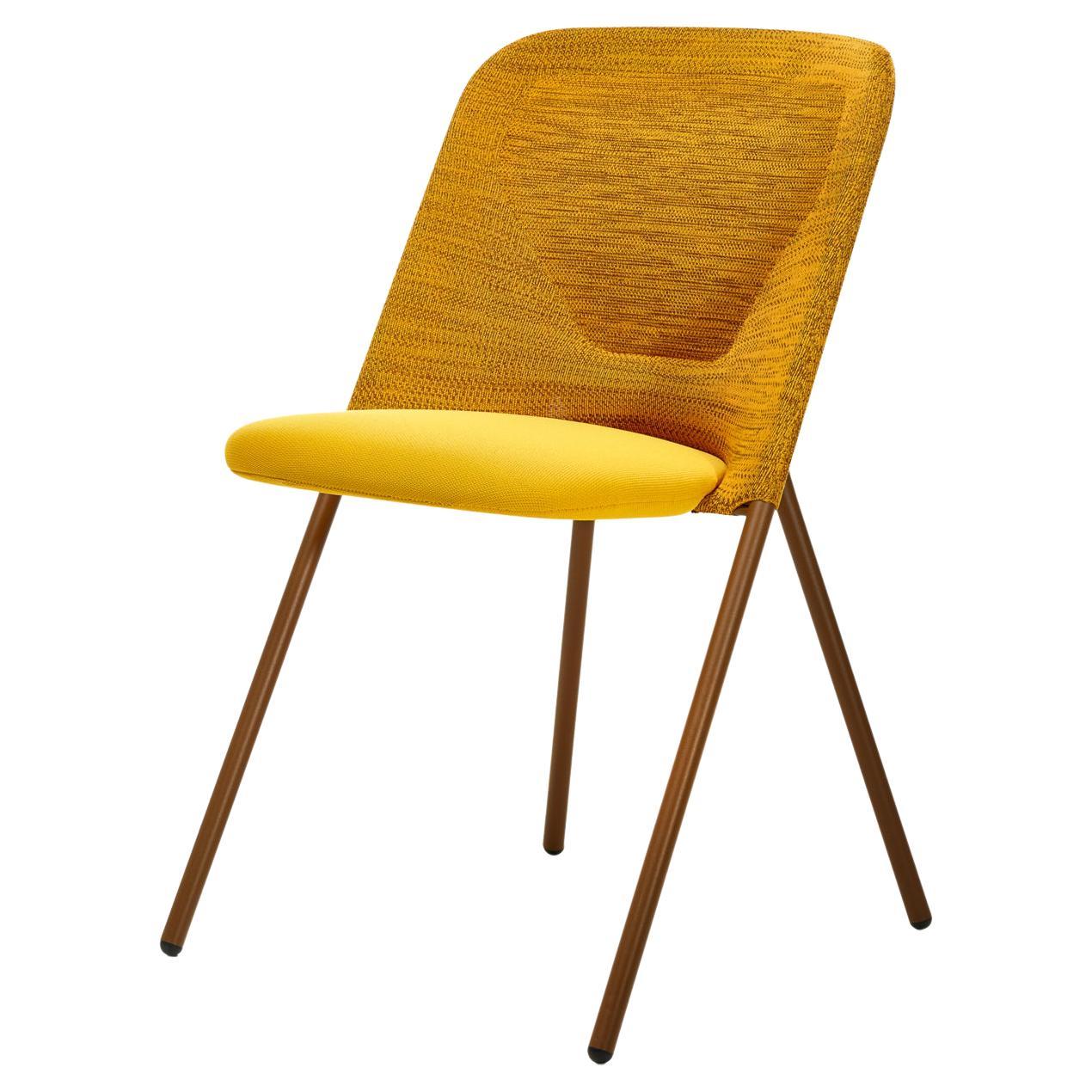Moooi Shift Dining Chair with Warm Ochre Steel Frame and Knitted Backrest For Sale