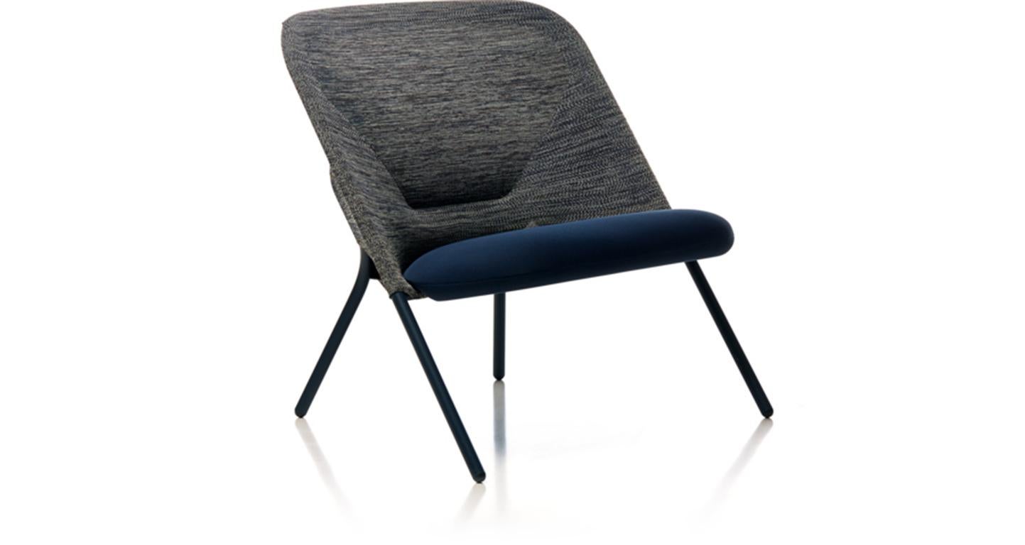 Dutch Moooi Shift Lounge Chair in Blue Grey Upholstery & Steel Frame by Jonas Forsman For Sale