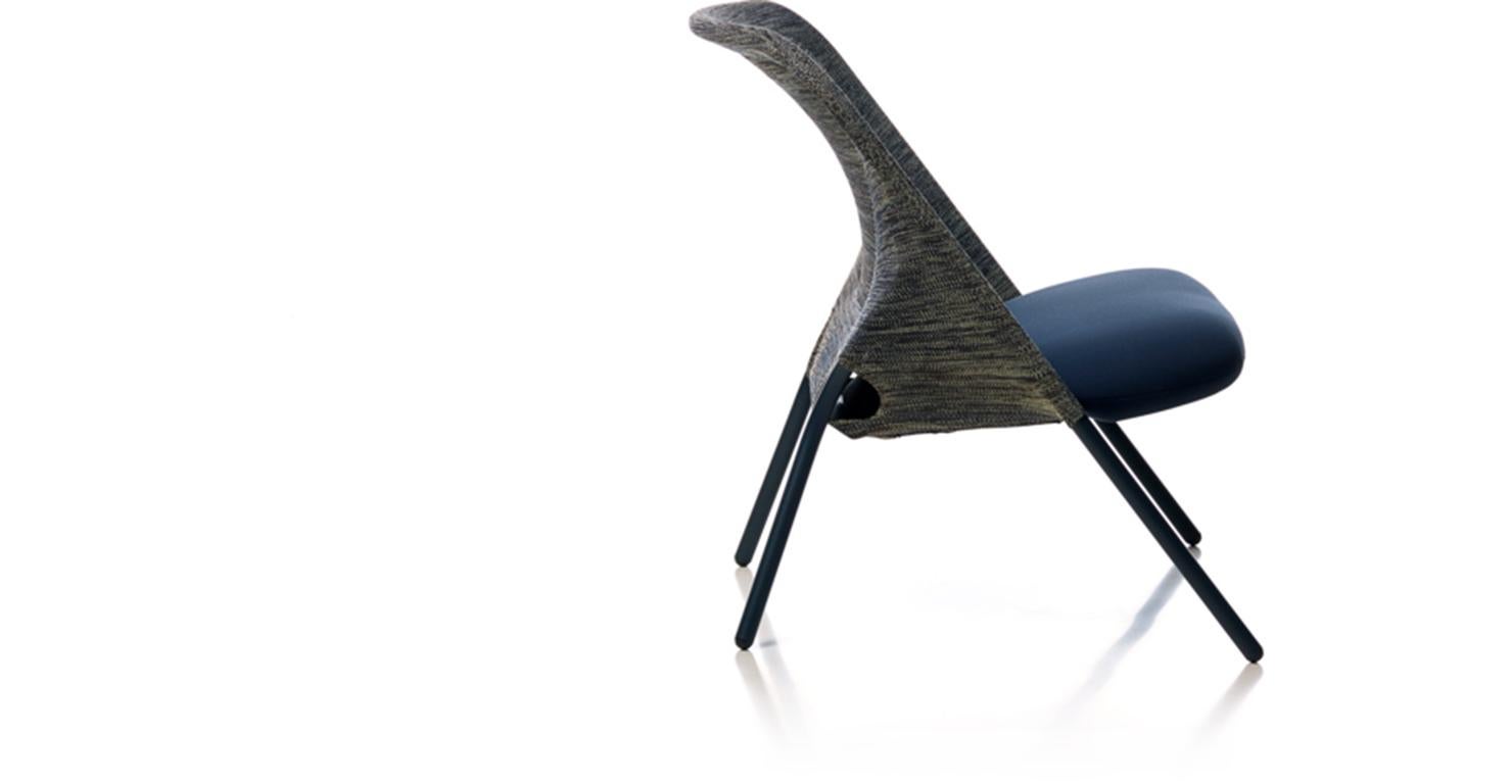 Dutch Moooi Shift Lounge Chair in Blue Grey Upholstery & Steel Frame by Jonas Forsman For Sale
