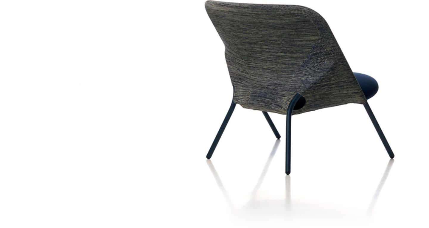 Contemporary Moooi Shift Lounge Chair in Blue Grey Upholstery & Steel Frame by Jonas Forsman For Sale