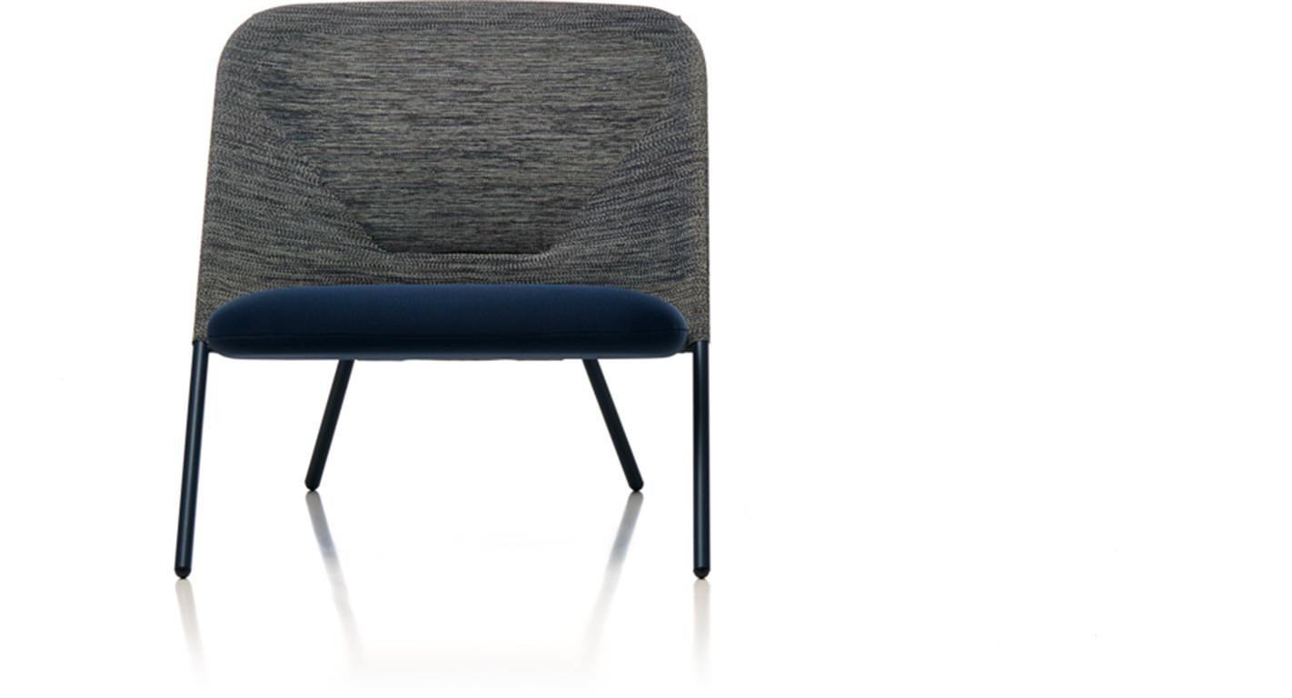 Contemporary Moooi Shift Lounge Chair in Blue Grey Upholstery & Steel Frame by Jonas Forsman For Sale