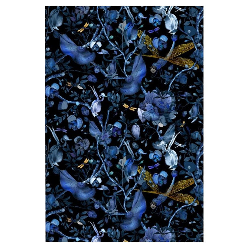 Moooi Alfombra rectangular pequeña Biophillia Azul Negro de poliamida de pelo bajo