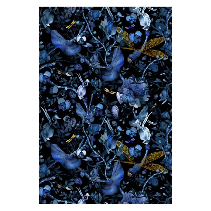 Alfombra rectangular Moooi Small Biophillia Azul Negro en lana by Kit Miles