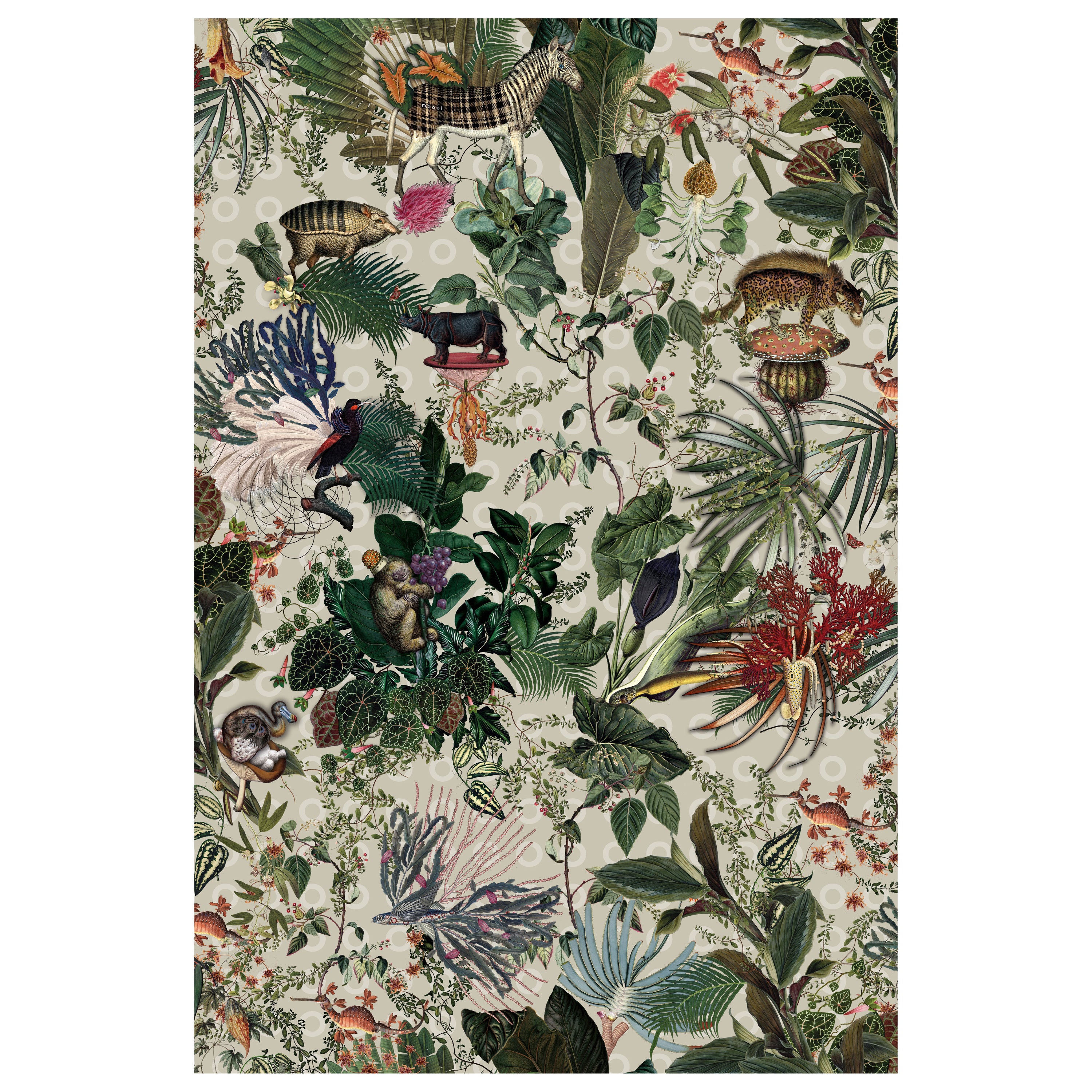 Moooi Small Extinct Animals Ivory Rectangle Rug in Low Pile Polyamide