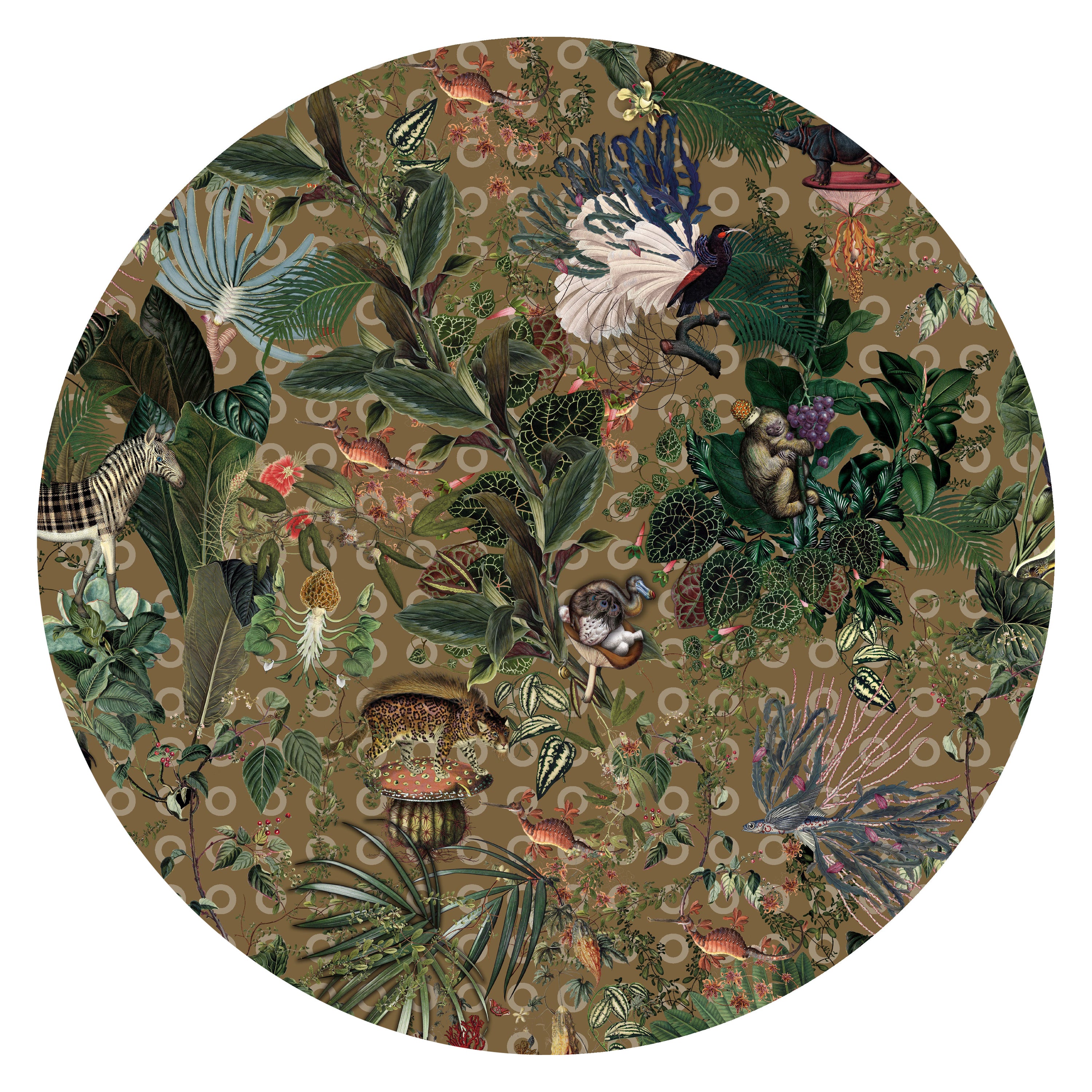 Tapis rond Moooi Small Menagerie of Extinct Animals Curry en laine avec ourlet Blind en vente