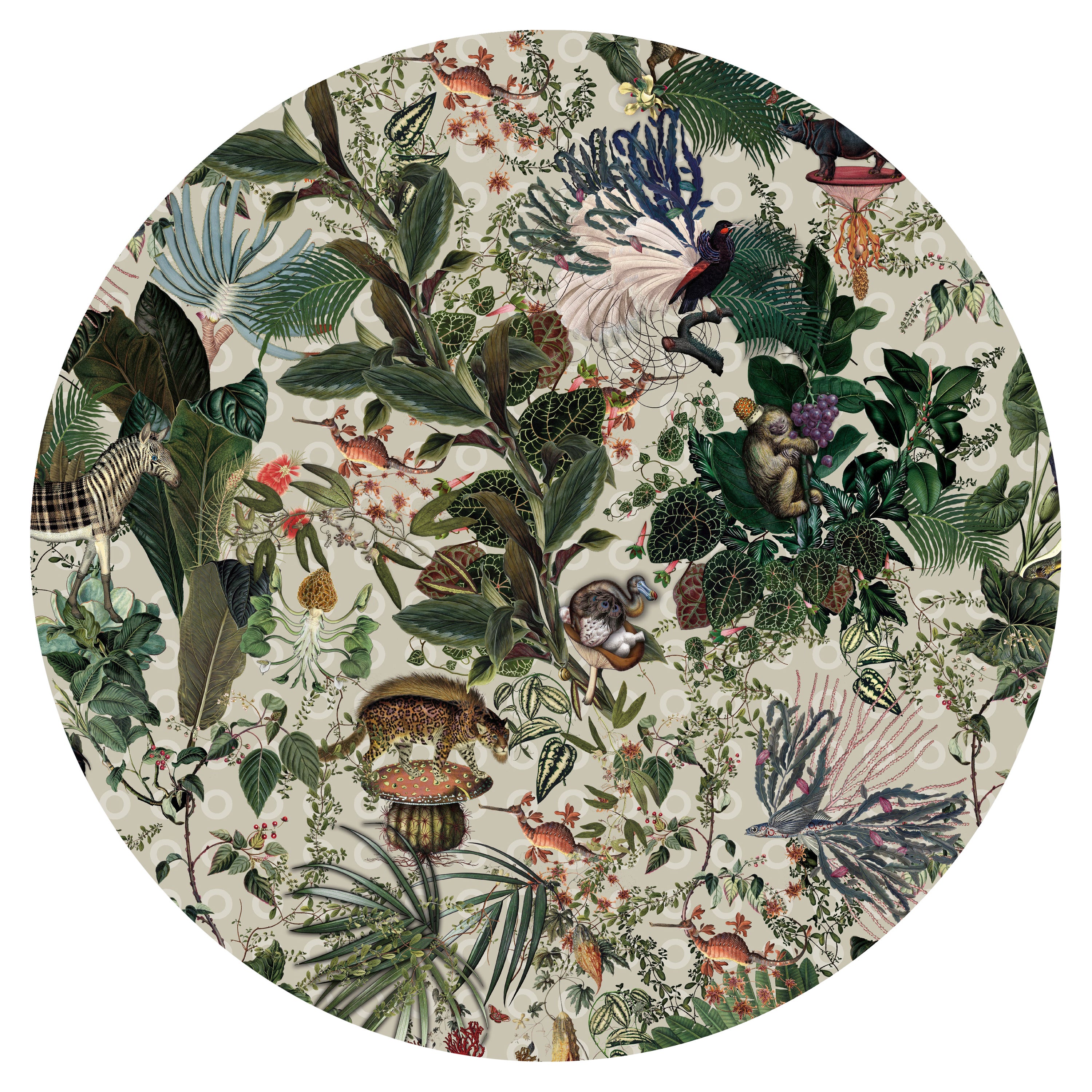 Tapis rond Moooi Small Menagerie of Extinct Animals ivoire en laine avec ourlet Blind