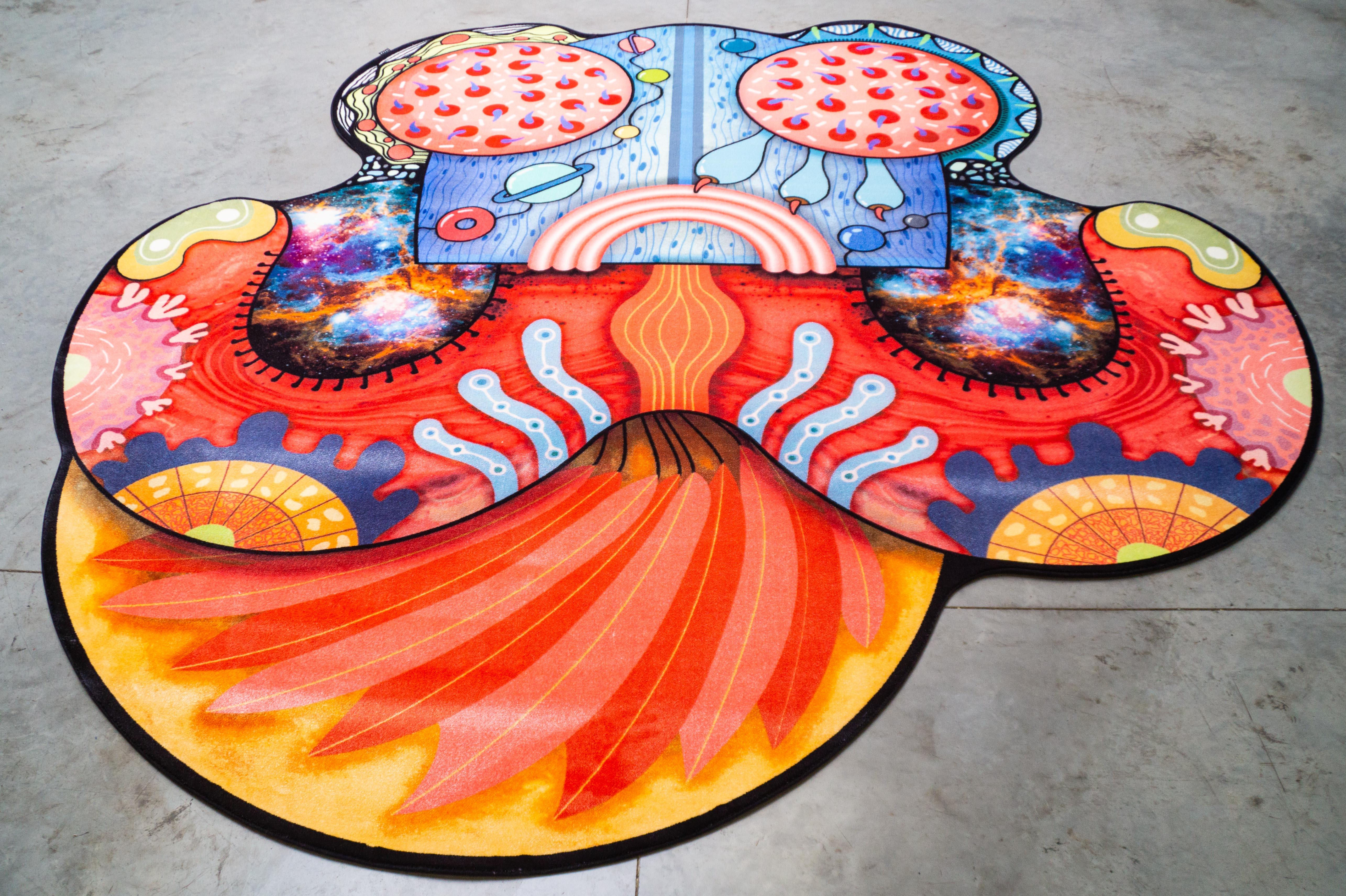 Dutch Moooi Small Plejaren Rug in Wool with Blind Hem by Elena Salmistraro For Sale